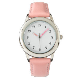 Kind Roze roestvrij staal Roze lederen riem Horloge
