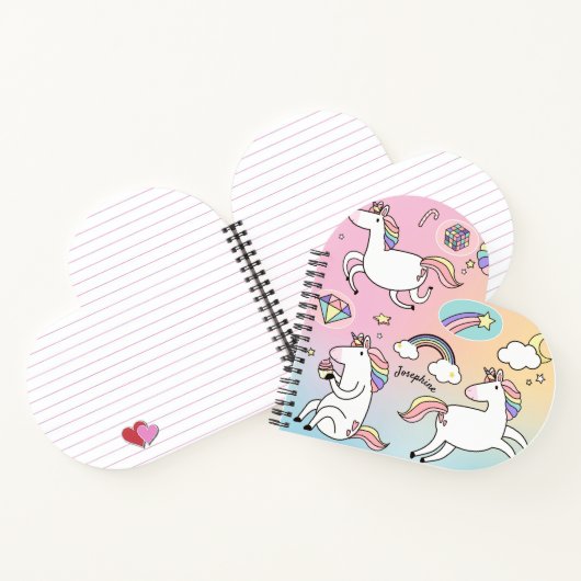Kind Roze Unicorn Rainbow Star, hartvormig Notitieboek (Binnen)