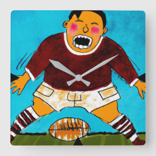 Kind Rugby Clock Vierkante Klok