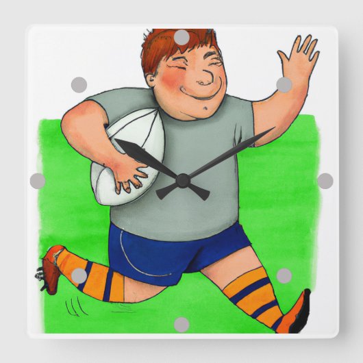 Kind Rugby Clock Vierkante Klok (Voorkant)