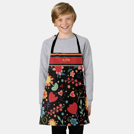 Kind Schattigee bloemige kleurrijke naam koken Schort (Gedragen)
