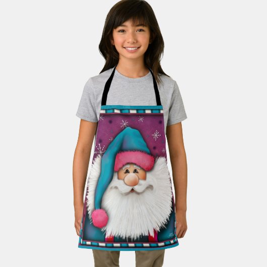 Kind Schattigee Santa Gepersonaliseerd Naam Blauw  Schort (Insitu)