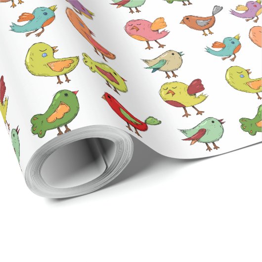 Kind Schattigee Vogels Patroon Branch Milieu Cadeaupapier (Rol Hoek)