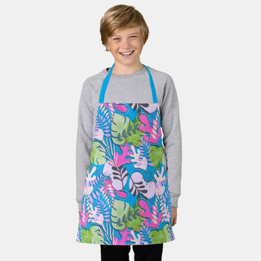 Kind Schort: Abstract Bladeren (blauw) Schort (Gedragen)