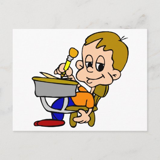 Kind schrijven op bureau briefkaart (Voorkant)