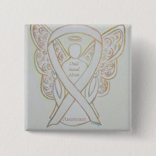 Kind Seksueel misbruik Waakzaamheid Witte lintjes Vierkante Button 5,1 Cm
