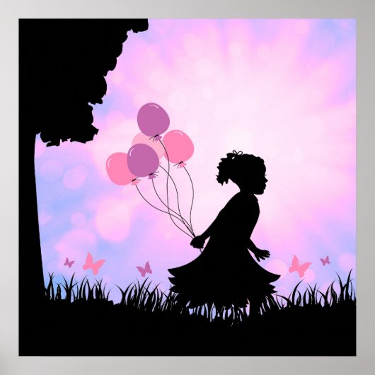 Kind Silhouette Balloons Butterflies Wall Art Poster (Voorkant)