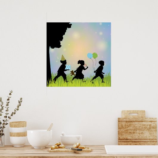 Kind Silhouette Balloons Kind Wandkunst Afdrukken Poster (Keuken)