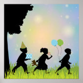 Kind Silhouette Balloons Kind Wandkunst Afdrukken Poster (Voorkant)