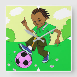 Kind Soccer Football Clock Vierkante Klok
