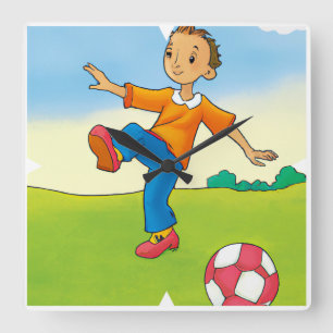 Kind Soccer Football Clock Vierkante Klok