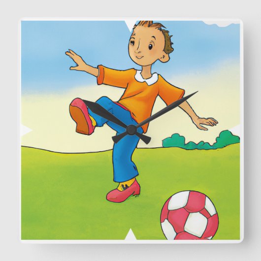 Kind Soccer Football Clock Vierkante Klok (Voorkant)