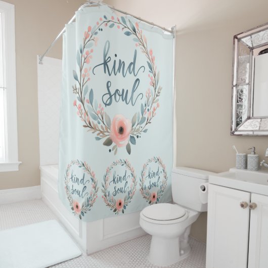 Kind Soul Floral Wreath Watercolor Quote Douchegordijn (In situ)
