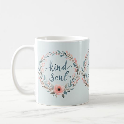 Kind Soul Floral Wreath Watercolor Quote Koffiemok (Links)