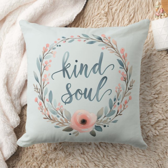Kind Soul Floral Wreath Watercolor Quote Kussen (Deken)