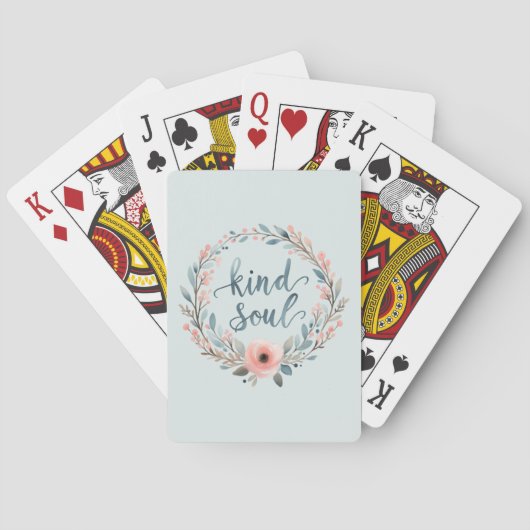 Kind Soul Floral Wreath Watercolor Quote Pokerkaarten (Achterkant)