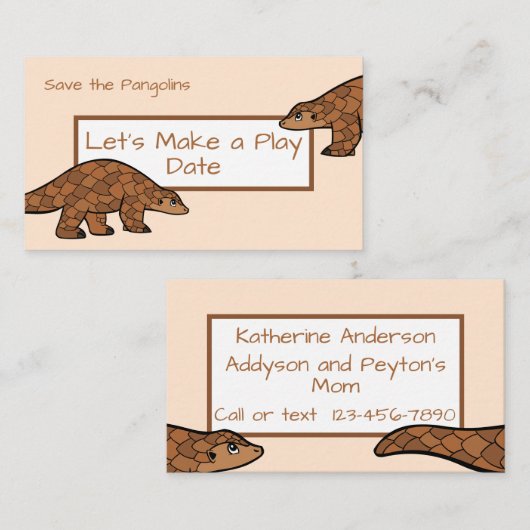 Kind speeldatum Pangolin Visitekaartje (Voorkant / Achterkant)