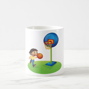 Kind speelt basketbal met basketplezier sport koffiemok