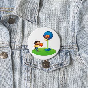 Kind speelt basketbal met basketplezier sport ronde button 7,6 cm