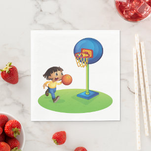 Kind speelt basketbal met basketplezier sport servet