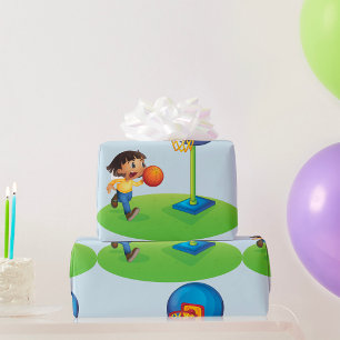 Kind speelt basketbal met basketplezier sporten cadeaupapier