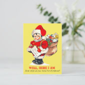 Kind speelt de kerstman feestdagenkaart (Staand voorkant)