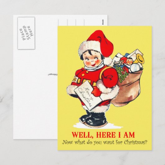 Kind speelt de kerstman feestdagenkaart (Voorkant / Achterkant)