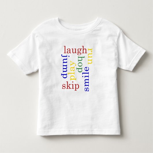 Kind spelen, lachen, rennen, tipografische t-shirt (Voorkant)