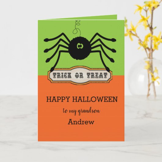 Kind Spider Happy Halloween Kleinzoon Kaart (Gele Bloem)