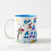 Kind Tekening, Kleurrijk Kasteel Tweekleurige Koffiemok (Links)