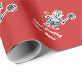 Kind tennis cartoon aangepast op feestdag en kerst cadeaupapier (Rol Hoek)