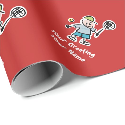 Kind tennis cartoon aangepast op feestdag en kerst cadeaupapier (Rol Hoek)