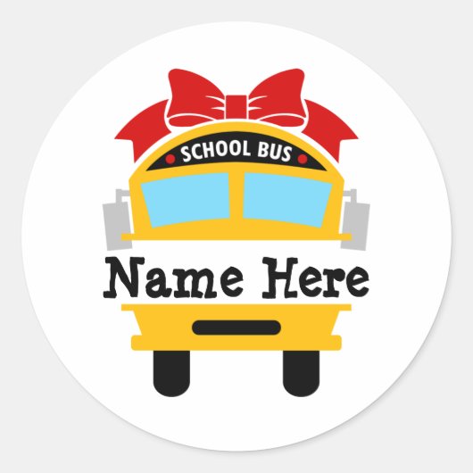 Kind Terug naar schoolbus Persoonlijke naam Classi Ronde Sticker (Voorkant)