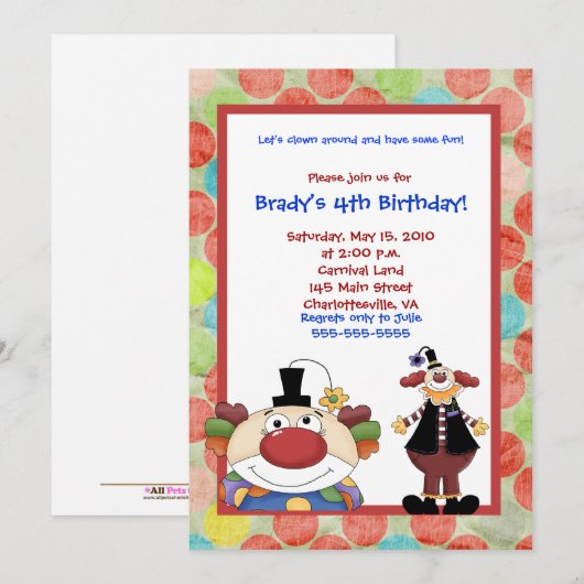Kind Town Carnival Birthday Invitation 5x7 Kaart (Voorkant / Achterkant)