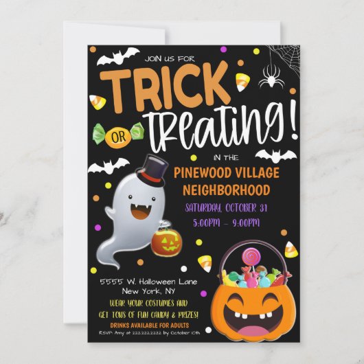 Kind Trick or treat Halloween Feestuitnodiging Kaart (Voorkant)