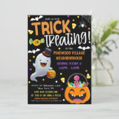 Kind Trick or treat Halloween Feestuitnodiging Kaart (Staand voorkant)