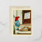 kind uit de jaren 1910 met kerstman, Letter Gold Folie Feestdagen Briefkaart (Voorkant / Achterkant)