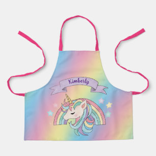Kind unicorn en regenboog aangepaste naam schort
