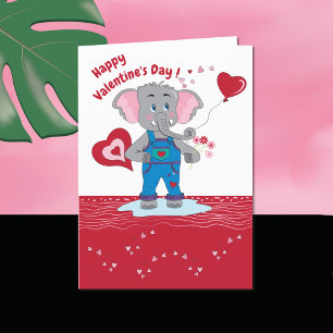 Kind Valentijnsdag Card met Cartoon Elephant Feestdagen Kaart