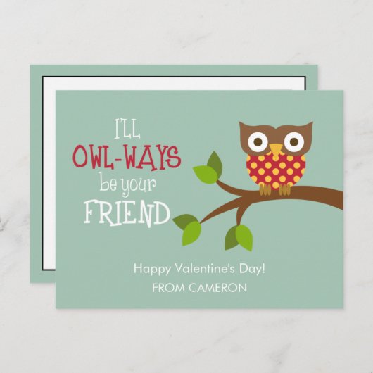 Kind Valentijnsdag Kaart - Uil-ways Vrienden (Voorkant / Achterkant)
