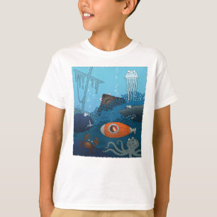 Kind van de Cartoon in onderzeeërs onderzoekt ond T-shirt