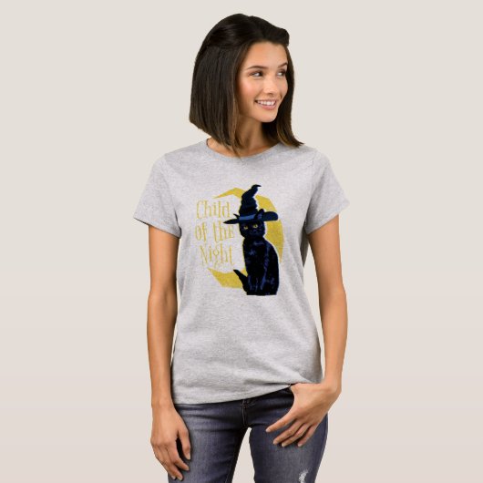 Kind van de nacht Zwarte Kat en Maan T-shirt (Voorkant volledig)