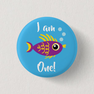 Kind van de vissoort "Birthday Aquarium" (waterdag Ronde Button 3,2 Cm