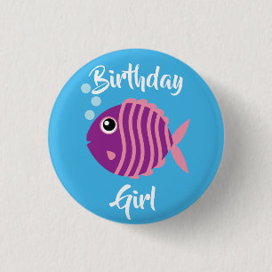 Kind van de vissoort "Birthday Aquarium" (waterdag Ronde Button 3,2 Cm