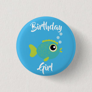 Kind van de vissoort "Birthday Aquarium" (waterdag Ronde Button 3,2 Cm