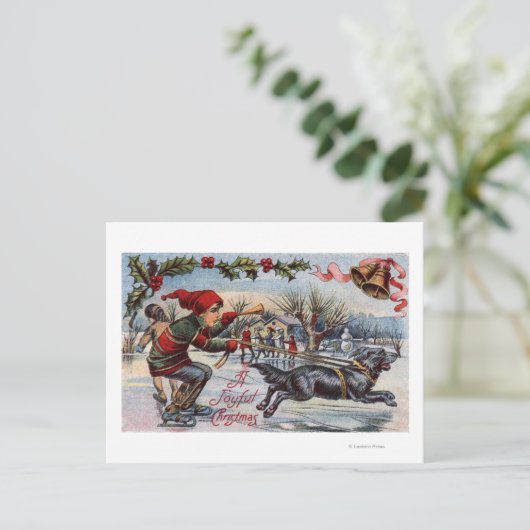 Kind van Dog Pulling over ijsSchaatsen Briefkaart (Staand voorkant)