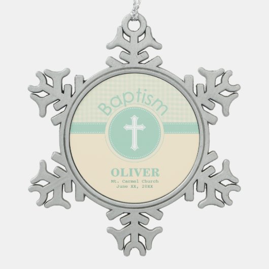 Kind van God Baptisme, Genderneutraal Groen Tin Sneeuwvlok Ornament (Voorkant)