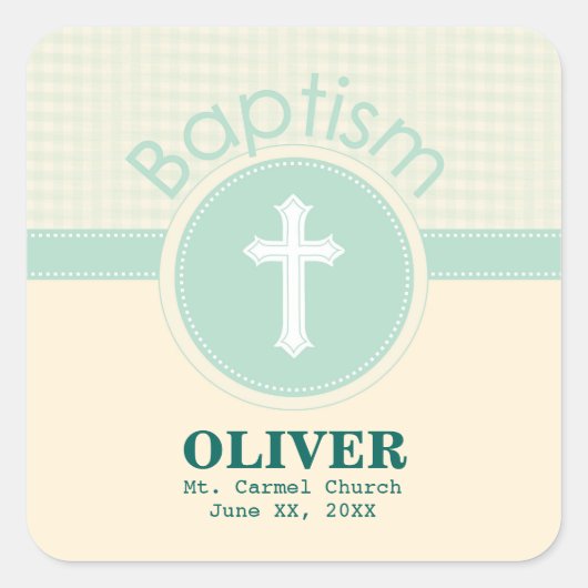 Kind van God Baptisme, Genderneutraal Groen Vierkante Sticker (Voorkant)