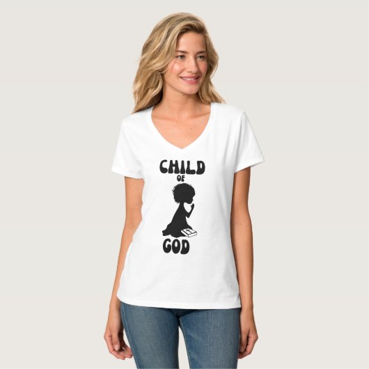 Kind van God Bijbel Quote Vrouwen V-hals T-shirt (Voorkant volledig)