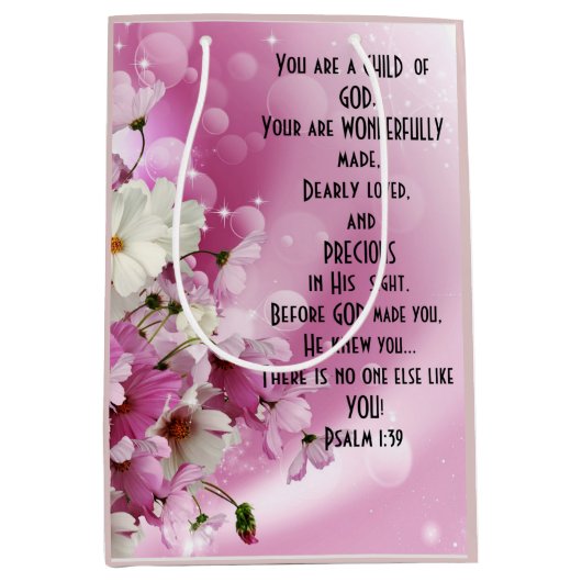 Kind van God Bloemen Geschenktas Psalm 139 Medium Cadeauzakje (Voorkant)
